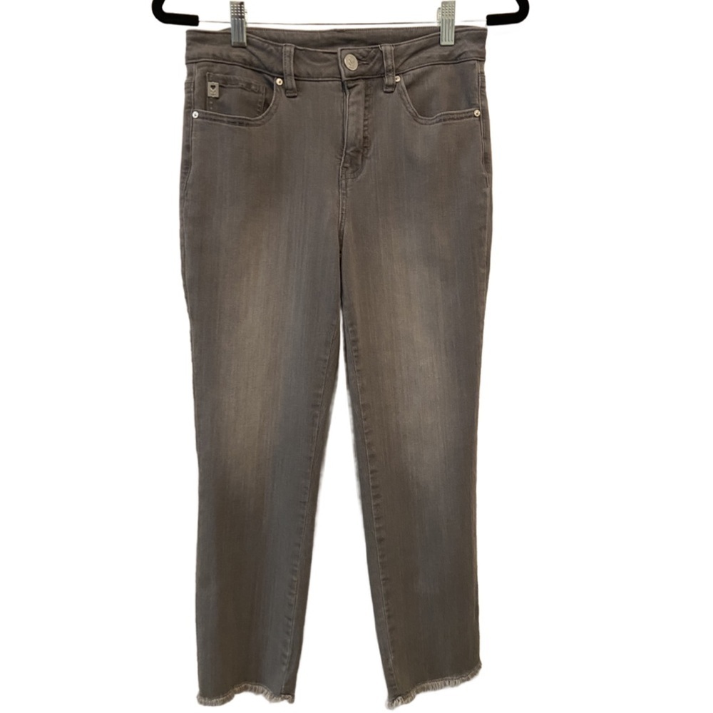 Belle by Kim Gravel Primabelle Crop Jeans Frayed Hem Light Gray 4